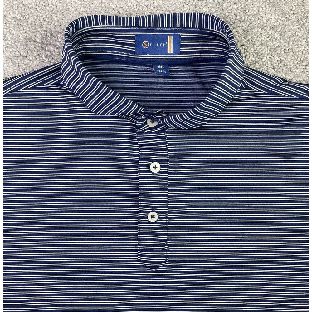Stitch Golf Polo Shirt Men’s M/L Blue White Striped Performance Stretch